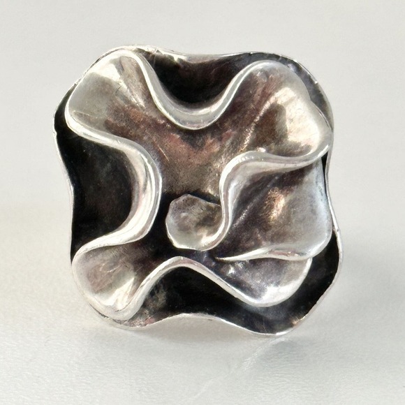 Silpada 925 Sterling Silver Large Chunky Modernist Flower Band Ring Size 6.25 - Picture 1 of 10